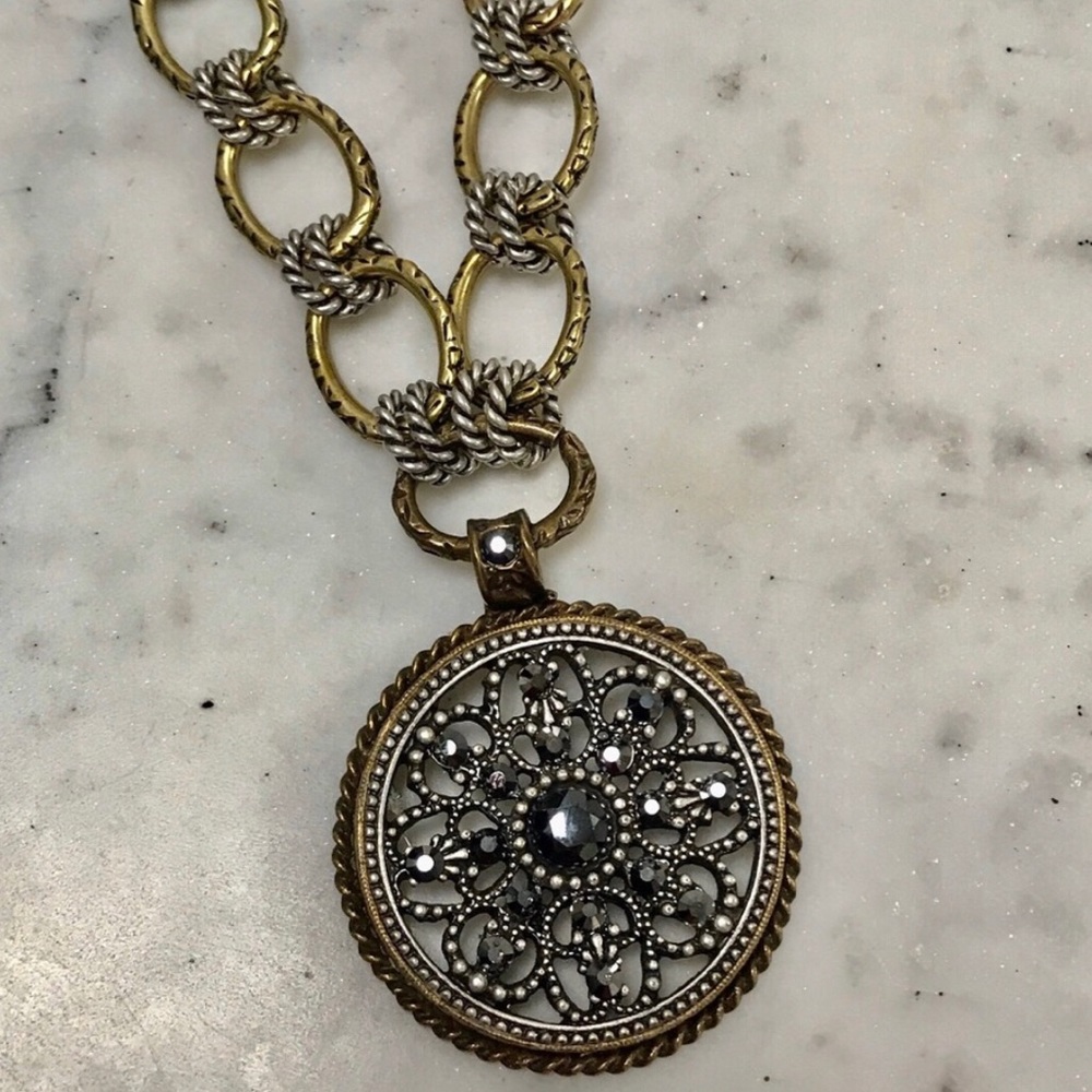 Hematite Filigree Large Pendant Necklace,vintage vibes-Boutique